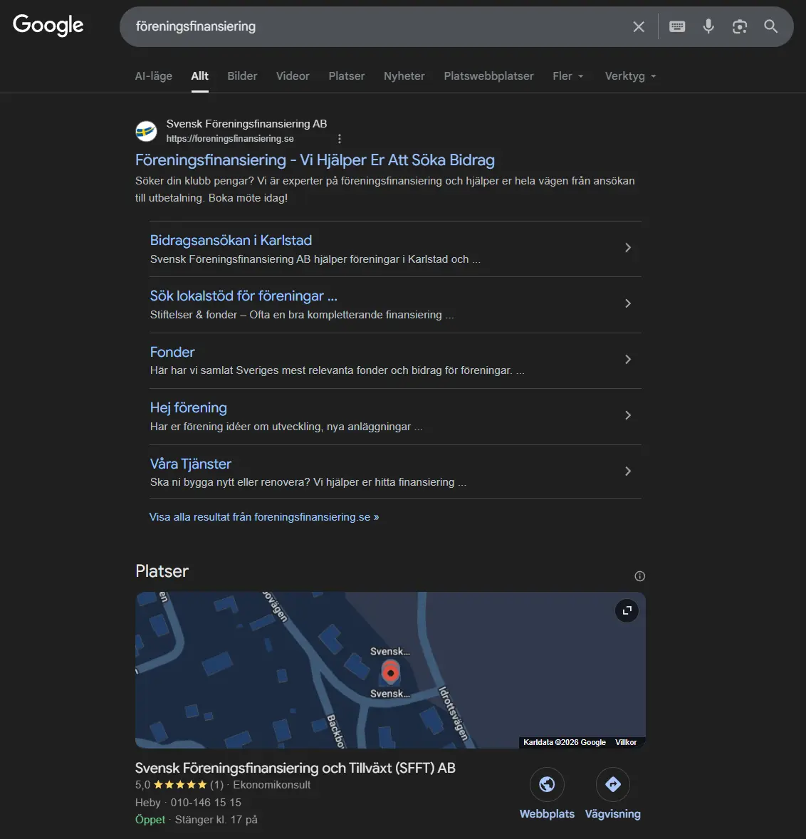 SEO optimerad hemsida exempel - Svensk Föreningsfinansiering