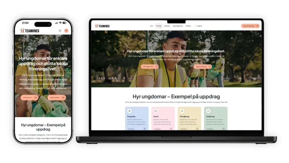 Mobilanpassad hemsida exempel - TeamKneg